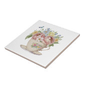 Roze gele blauwe bloemen in Tea cup Floral Kitchen Tegeltje (Zijkant)