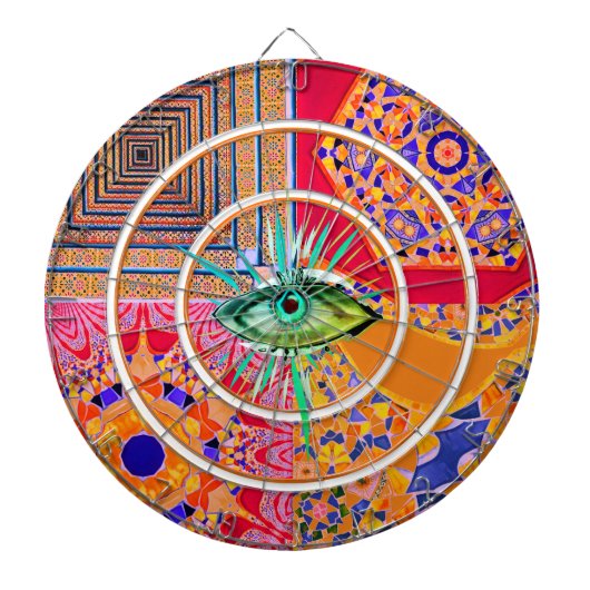 Roze gele blauwe geometrische Tegels en een oog Dartbord (Voorkant)