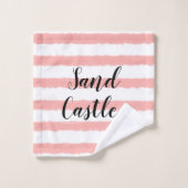 Roze gele blauwe strepen Zeeshells Typograaf Bad Handdoek (Wasdoekje)