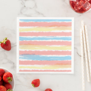 Roze gele blauwe witte Waterverf Stripes Servet