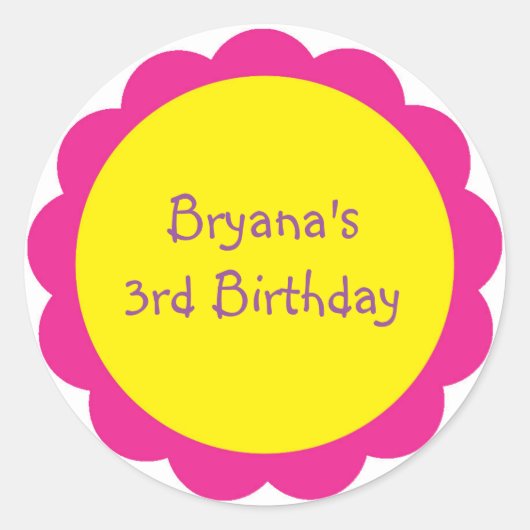 Roze & Gele Bloem Cute Verjaardagsfeest Sticker (Voorkant)