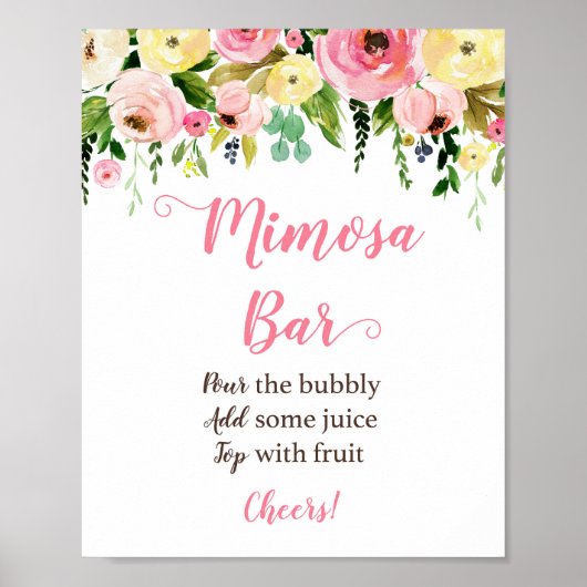 Roze & Gele Bloem Mimosa Bar Bord Poster (Voorkant)