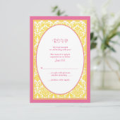 Roze Gele Bloemen Damask Wedding Reply Kaart (Staand voorkant)
