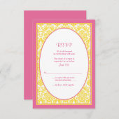 Roze Gele Bloemen Damask Wedding Reply Kaart (Voorkant / Achterkant)