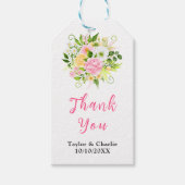 Roze Gele Bloemen Huwelijk Dank u Cadeaulabel (Voorkant)