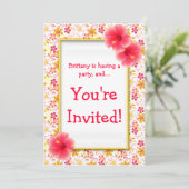 Roze gele bloemen kinderen Birthday Party Invitati Kaart (Staand voorkant)