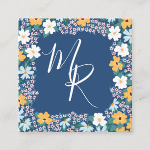 Roze & Gele Bloemen Lijst Monogram Vierkante Visitekaartje