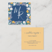 Roze & Gele Bloemen Lijst Monogram Vierkante Visitekaartje (Voorkant / Achterkant)