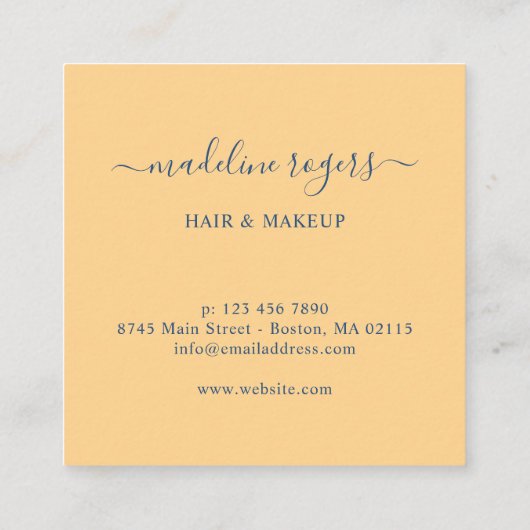 Roze & Gele Bloemen Lijst Monogram Vierkante Visitekaartje (Achterkant)