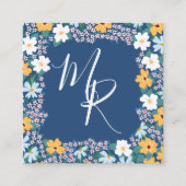 Roze & Gele Bloemen Lijst Monogram Vierkante Visitekaartje (Voorkant)