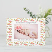 Roze gele bloemen Meisje Foto geboorteaankondiging Aankondiging (Staand voorkant)