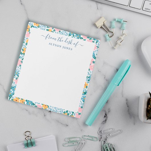 Roze Gele Bloemen Patroon Rand Van het Bureau van Notitieblok