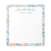 Roze Gele Bloemen Patroon Rand Van het Bureau van Notitieblok (Voorkant)