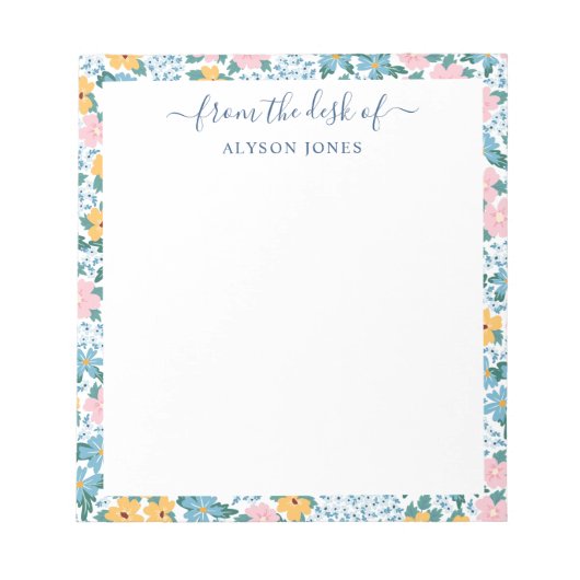 Roze Gele Bloemen Patroon Rand Van het Bureau van Notitieblok (Voorkant)