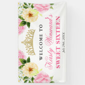 Roze & Gele Bloemen Welkom Sweet Sixteen Spandoek (Verticaal)