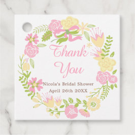 Roze & Gele Bloemenkrans Bruidsdouche Bedankjes Labels