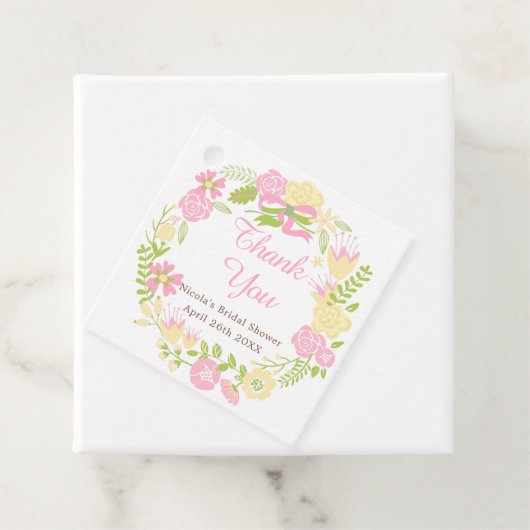 Roze & Gele Bloemenkrans Bruidsdouche Bedankjes Labels (In situ)