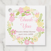 Roze & Gele Bloemenkrans Bruidsdouche Bedankjes Labels (Voorkant)