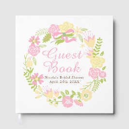 Roze & Gele Bloemenkrans Bruidsdouche Gastenboek