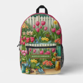 Roze gele bloementuin bedrukte rugzak (Voorkant)