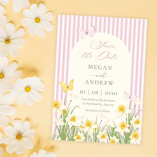 Roze gele bloemige trouw  save the date