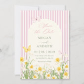 Roze gele bloemige trouw  save the date (Voorkant)