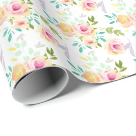 roze gele bloemige Waterverf Cadeaupapier