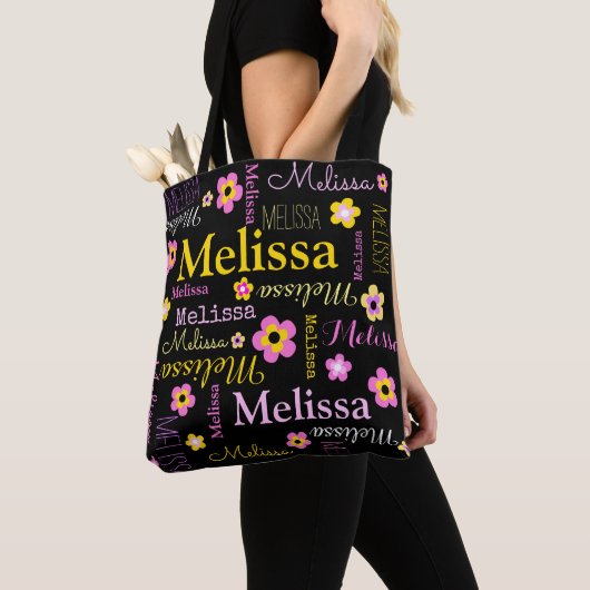 Roze gele bloemnaam Melissa canvas tas (Dichtbij)