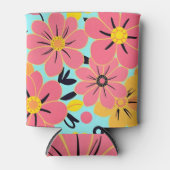 Roze & Gele Bloesems op Sky Blue-Dopamine Style Blikjeskoeler (Voorkant)