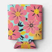 Roze & Gele Bloesems op Sky Blue-Dopamine Style Blikjeskoeler (Achterkant)