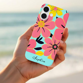 Roze & Gele Bloesems op Sky Blue-Dopamine Style iPhone 16 Hoesje