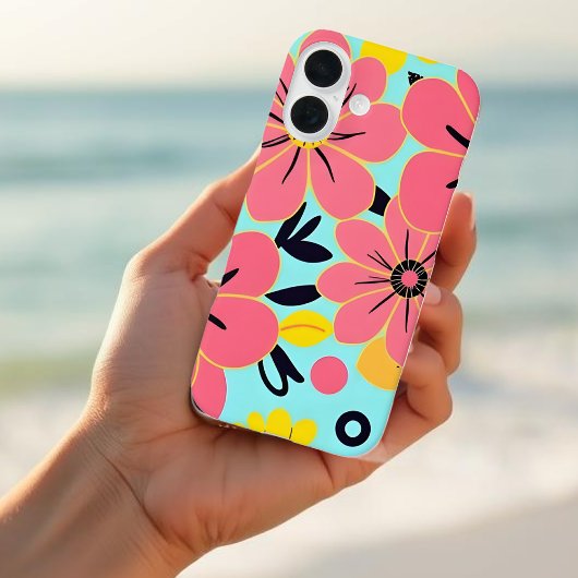 Roze & Gele Bloesems op Sky Blue-Dopamine Style Case-Mate iPhone Case