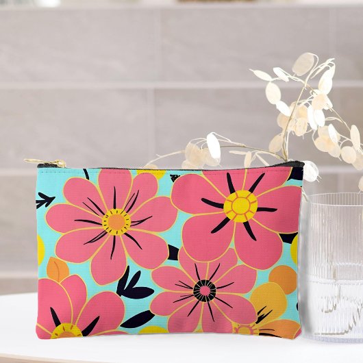 Roze & Gele Bloesems op Sky Blue-Dopamine Style Etui