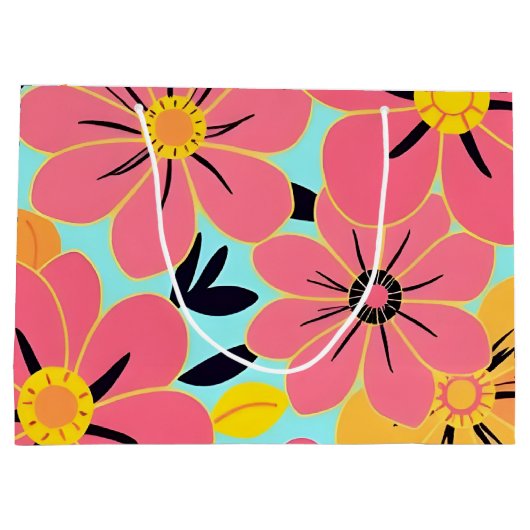 Roze & Gele Bloesems op Sky Blue – Dopamine Style Groot Cadeauzakje (Achterkant)