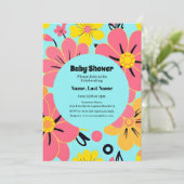 Roze & Gele Bloesems op Sky Blue - Dopamine Style Kaart (Staand voorkant)