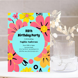 Roze & Gele Bloesems op Sky Blue - Dopamine Style Kaart