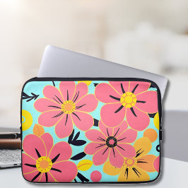 Roze & Gele Bloesems op Sky Blue-Dopamine Style Laptop Sleeve