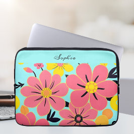 Roze & Gele Bloesems op Sky Blue-Dopamine Style Laptop Sleeve