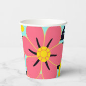 Roze & Gele Bloesems op Sky Blue – Dopamine Style Papieren Bekers (Achterkant)