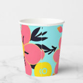 Roze & Gele Bloesems op Sky Blue – Dopamine Style Papieren Bekers (Rechts)