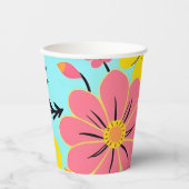 Roze & Gele Bloesems op Sky Blue – Dopamine Style Papieren Bekers (Voorkant)