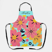 Roze & Gele Bloesems op Sky Blue-Dopamine Style Schort (Voorkant)