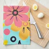 Roze & Gele Bloesems op Sky Blue-Dopamine Style Theedoek (Quarter Fold)