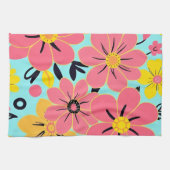 Roze & Gele Bloesems op Sky Blue-Dopamine Style Theedoek (Horizontaal)