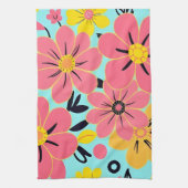 Roze & Gele Bloesems op Sky Blue-Dopamine Style Theedoek (Verticaal)