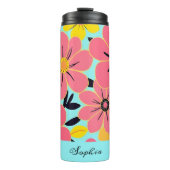 Roze & Gele Bloesems op Sky Blue - Dopamine Style Thermosbeker (Voorkant)