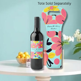 Roze & Gele Bloesems op Sky Blue – Dopamine Style Wijn Etiket