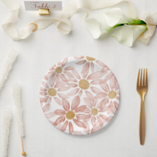 Roze Gele Boho Wild Daisies Papieren Bordje