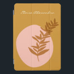 Roze gele botanische Natuur Gepersonaliseerde naam iPad Pro Cover<br><div class="desc">Deze stijlvolle aangepaste iPad-cover is voorzien van een minimalistische botanische illustratie in een prachtige herfstschaduw van mosterdgeel op een abstracte vormachtergrond in zwart-roze. Pas het aan met jouw naam. Geweldig cadeauidee!</div>