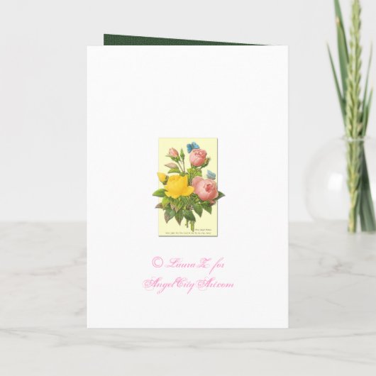 Roze gele botanische Rozen Aangepaste uitnodiging (Achterkant)